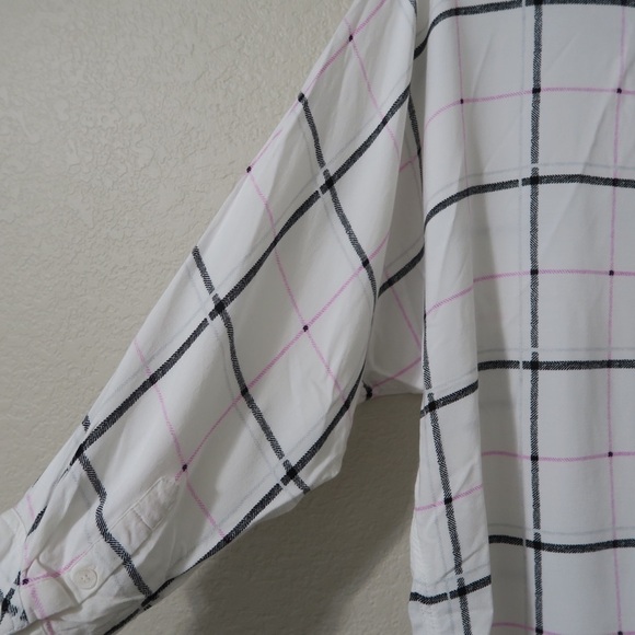 Vince Camuto White Grid Plaid Long Sleeve‎ Top Button Down Career Flowy - Picture 13 of 13